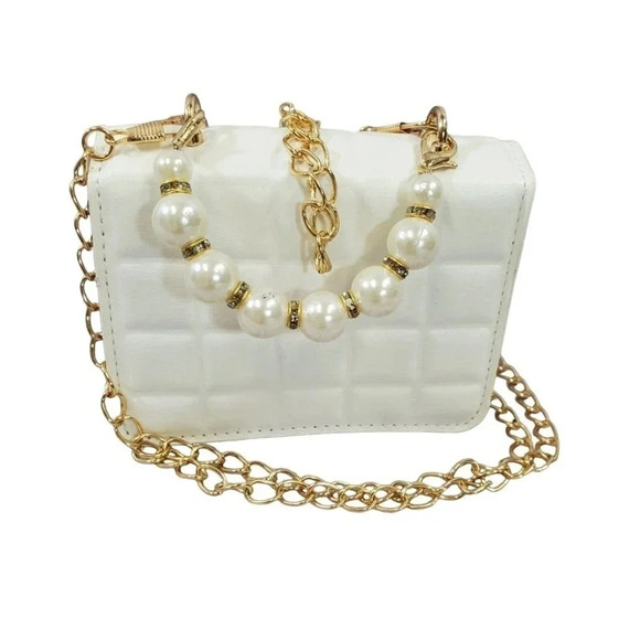White Pearls and Sparkles Golden Mini Clutch. Womens and Girls Bags. Purses. - Picture 1 of 6
